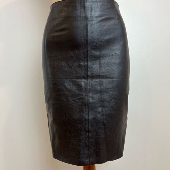 Vintage Marisa Minicucci Women’s Small Dark Chocolate Brown Leather Skirt Italy - Picture 1 of 15
